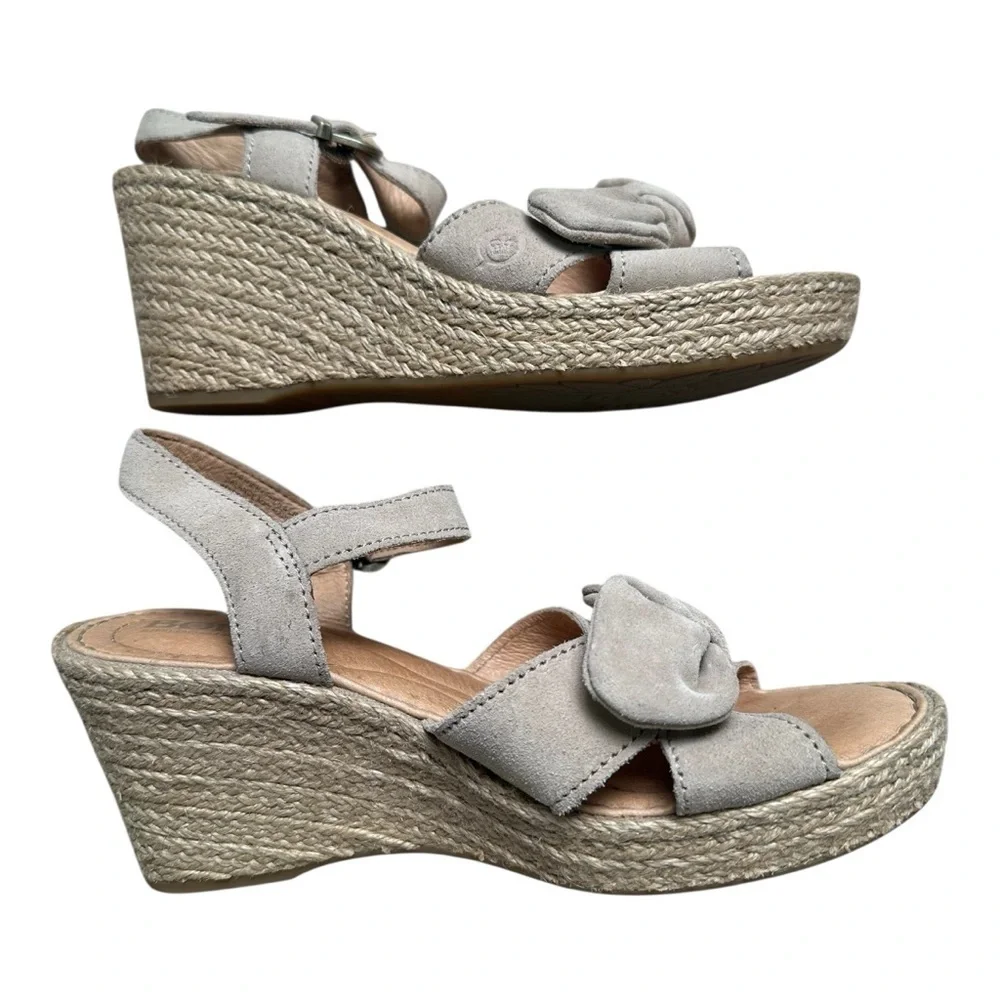 Born Women’s 7 Beige Bow Espadrille Leather Open Toe Wedge Sandal